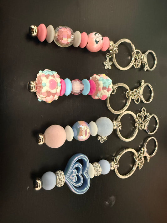 Elegant Pink and Blue Pastel Beaded Keychains